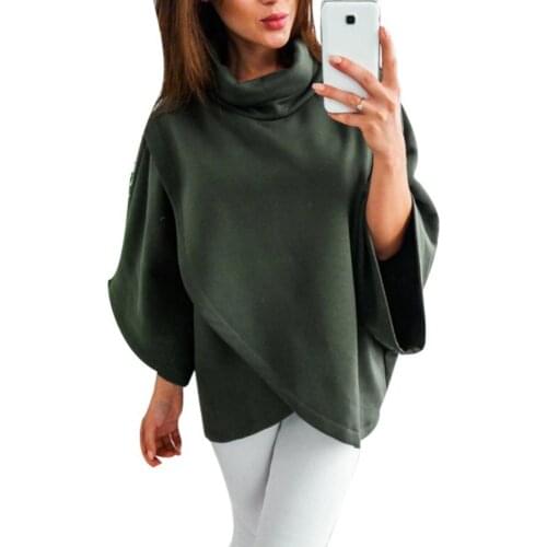 Women Capes Fashion High Neck Batwing Crossed Poncho Winter Warm Coat Cloak Cape Solid Color Batwing Crossed Loose Capes Women