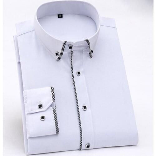 New Arrival Plaid Rim button down collar long sleeve slim fit easy care good quality solid formal business men dress shirts