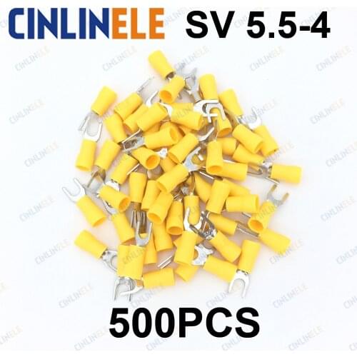 500PCS Crimp Terminal SV5.5-4 AWG12-10 2.63-6.64mm^2 Crimp Fork Spade terminals Fork Terminal Brass SV5-4