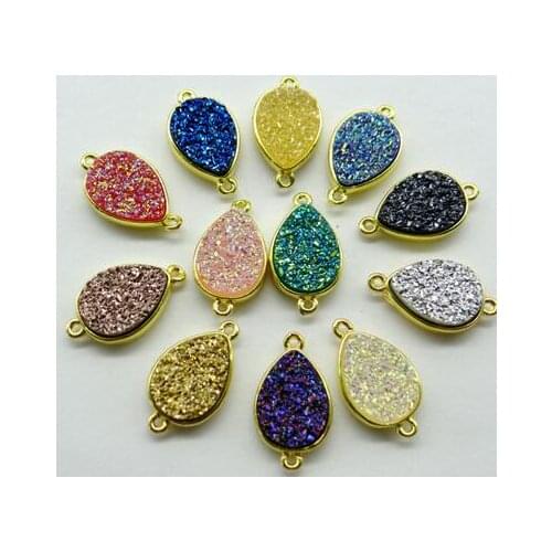 11*20mm Natural crystal quartz Golden rim Teardrop Connector Bracelet pendant for DIY Jewelry Making necklace Accessories10pcs