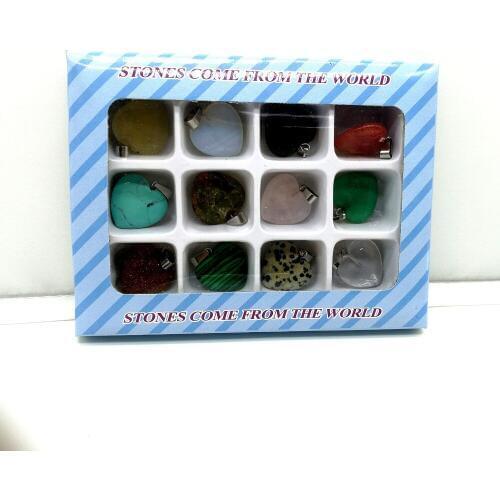 Wholesale fashion Assorted mixed Natural Stone Heart Pendant 20mm charms fit Necklace making,12pcs/lot