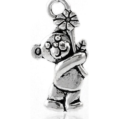 DoreenBeads Zinc metal alloy Charm Pendants Bear silver color Flower Pattern 19.0mm( 6/8") x 9.0mm( 3/8"), 15 PCs Hot new