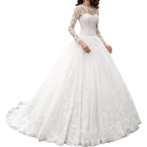 Ynqnfs2020 Simple White Wedding Dresses Princess long Applique Puffy Ball Gown Bridal Dress XL customizationBridal clothing