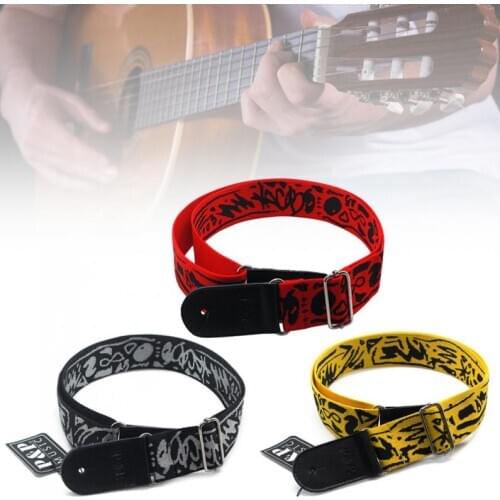 Pure Cotton Embroidery Double Fabric Guitar Strap with Genuine Leather Ends for Acoustic Electric Guitar Bass