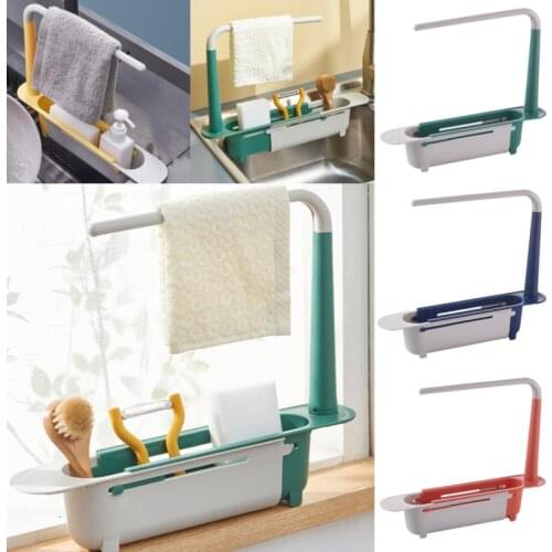 Net Red Telescopic Sink Shelf Kitchen Sinks Organizer Soap towel Sponge Holder Drain Rack Storage Basket Gadgets Accessories