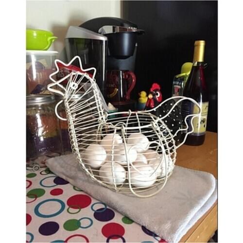 Vintage Wire Metal Egg Basket Country Hen Shape Multi Use Egg Fruit Vegetable Storage Rack Organizer Home Kitchen Gadgets Decor
