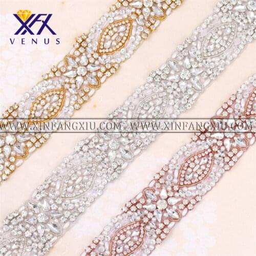 XFXVENUS 5 Yard Bridal Wedding Trim Silver Beaded Crystal Rhinestone Applique Trim Gold Iron on For Wedding Dress Rhinestones