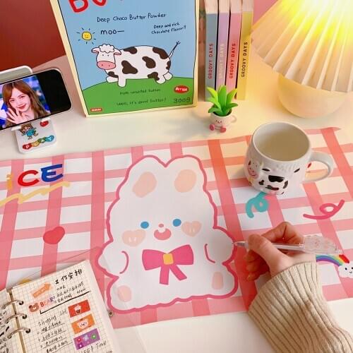 Yisuremia NEW Arrival Kawaii Desk Mat Mouse Pad Computer Accessories PVC Cute Rabbit Bear Desktop Mat School Office Stationery