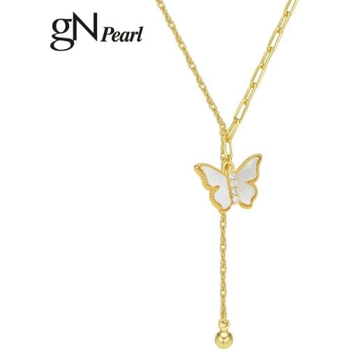 GN Pearl Fashion Butterfly Choker Charms Necklaces Pendants For Women Female Simple Romantic Style birthday gift gNPearl