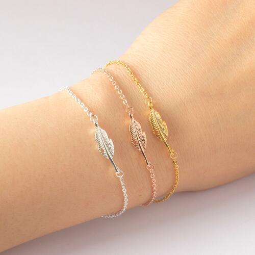 Vintage Feather Leaf Bracelets Womens Fashion Charms Jewelry Pulseras Stainless Steel Gold Filled Chain Bracelet Bijoux Femme
