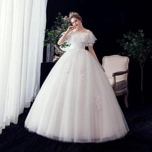 New Ruffles Short Sleeves Wedding Dress Boat Neck Embroidery Floor-Length Elegant Lace Up Plus Size Wedding Gowns For Women G335