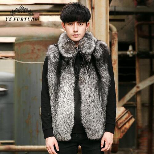 Winter Real Fur Vest Men Whole Skin Genuine Fur Male Natural Sliver Fox Fur Jackets New Fashion Men Real Fur Coat Outwear FM-031