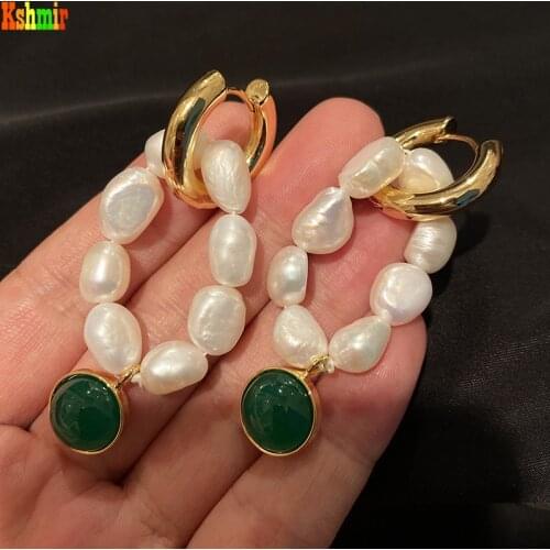 Golden earring and earbuckle temperament retro coloured glaze green eardrop natural pearl earring female baroque long earring