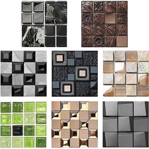 10pcs Mosaic Tile Wall Sticker PVC Waterproof Tiles Decals Kitchen Decor Self Adhesive 3D Mosaic Art Accessories