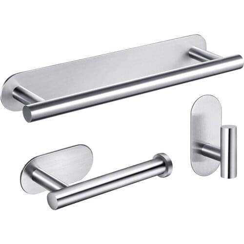 3PCS Bathroom Hardware Sets Stainless Steel Self Adhesive Towel Bar Toilet Roll Paper Holder Shower Hooks Clothes Towel Hanger