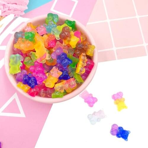 50Pcs Mixed Gradient Glitter Bear Resin Cabochon Flatbacks for Kids Hair Bows Center DIY Scrapbooking Decoration Craft 11*17mm