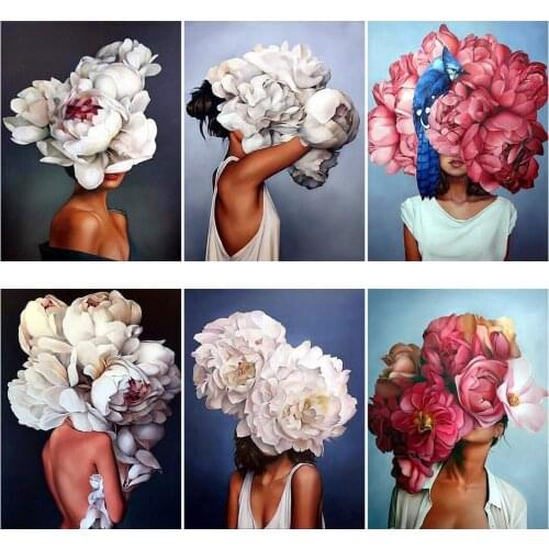 5d Diy Diamond Painting Beauty Head Flower Mosaic Art Painting Round Diamond Imitation Cross Stitch Kit Crafts Home Decoration