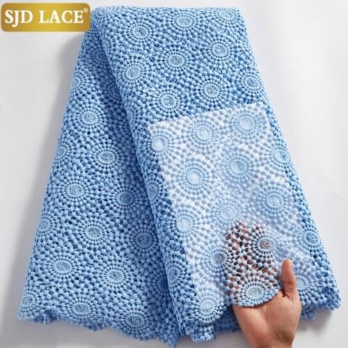 SJD LACE Neat Embroidery Sky Blue Water Soluble Cord Lace 5 yards African Guipure Lace Fabric Nigerian Casual Or Occasion A2523