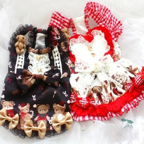 Free Shipping Handmade Dog Clothes Sweet Gothic Lolita Style Dog Dress Doll Bear Pet Cats Vest Sundress Skirt Yorkie Poodle