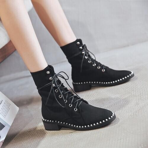 Ankle Boots women Suede leather fashion Short Boots Ladies shoes Comfortable Round toe Lace-up boots Autumn