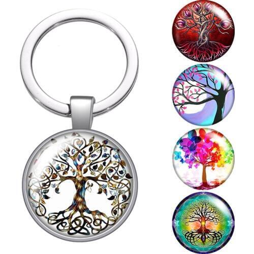 Life of tree Magical trees glass cabochon keychain Bag Car key chain Ring Holder Charms silver color keychains Men Women Gifts