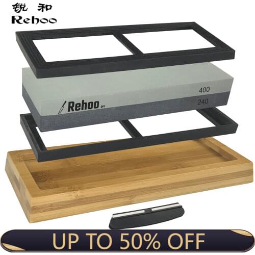Rehoo Double-sided Sharpening Stone 240/400 Mesh + Non-slip Bamboo Base + Double Rubber Pad + Fixed Angle Guide Rail