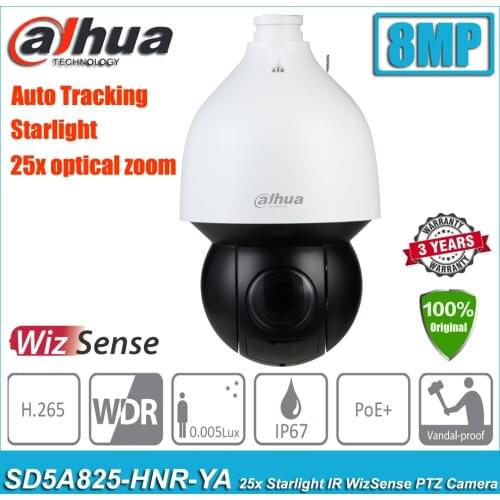 Dahua SD5A825-HNR-YA 8MP PoE+ 25x Optical Zoom Auto Tracking IVS Starlight IR IP67 IK10 WizSense CCTV Network PTZ IP Camera