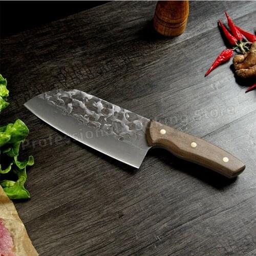 Hand-forged hammer-grain kitchen knife Stainless steel meat cleaver Slicing knife Household cooking knife