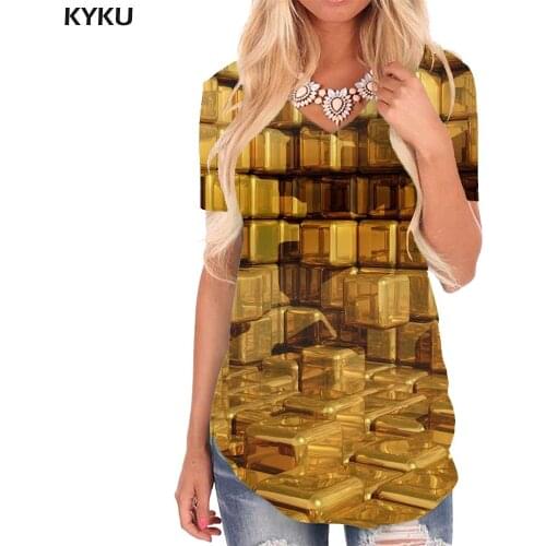 KYKU Psychedelic T Shirt Women Abstract T-shirts 3d Harajuku V-neck Tshirt Brown Tshirts Printed Womens Clothing Hip hop