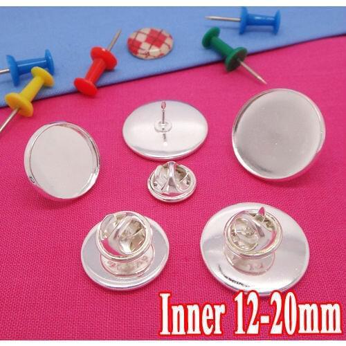 New Arrival Jewelry 20pcs Wholesale Silver Plated Brooch Blank Base with inner 12-14-16-18-20mm Cameo Cabochons Tray