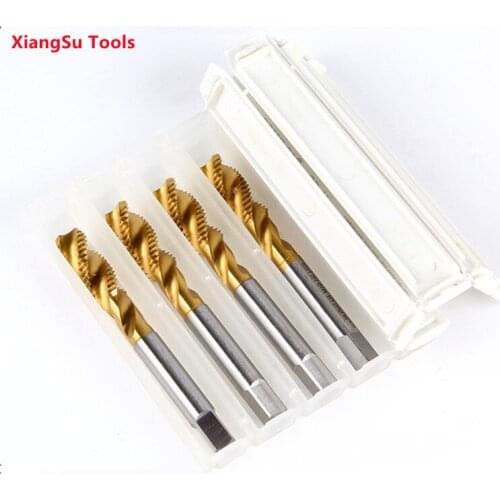 M8-M10 HSS Spiral Flute Tap Standard Size TIN Coating CNC Machine Cutting Tools 5pcs Per Package For Metal Use Flat Tip