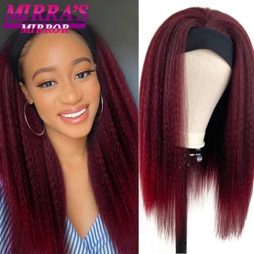 Mirras Mirror Kinky Straight Headband Wig Synthetic Wig For Women Yaki Texture Daily Available Natural Black Wig