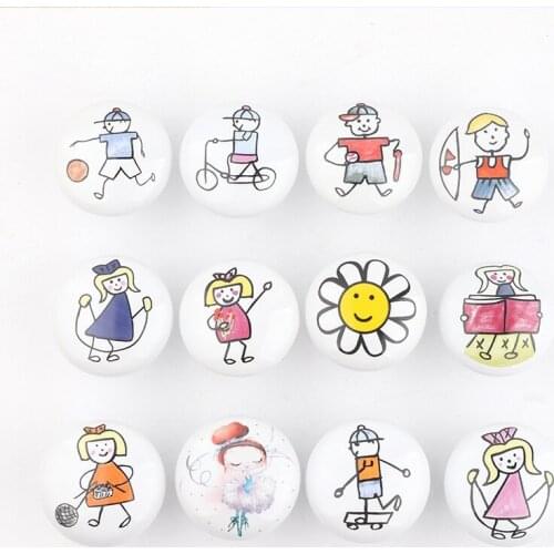 Cartoon Ceramic Cabinet Handles Knobs Cupboard Wardrobe Door Drawer Pulls for Kids Children Nordic Cute Round Furniture Hardware