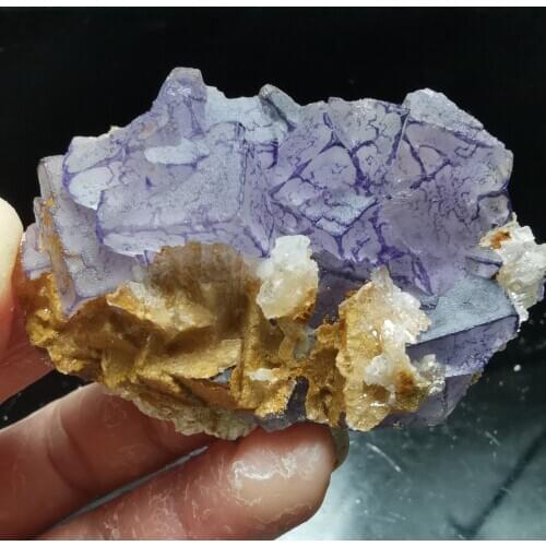 38.7gTeaching of natural rare gypsum wrapped purple fluorite mineral specimen HEALING CRYSTAL QUARTZ GEM home decoration