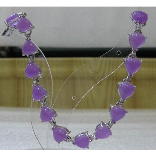 Wholesale noble Jewelry 8mm Heart Shaped Purple Jade 7.5" Bracelet #02 5.30