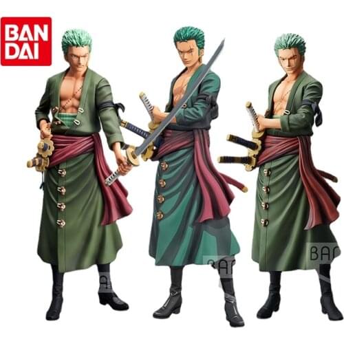 Bandai Genuine ROS NERO One Piece Comic Color Santoryu Roronoa Zoro Action Figure Collect Model Toys Ornaments Birthday Gifts