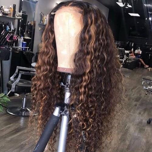 Highlight Lace Front Human Hair Wigs 13x6 180% Density Wig Brazilian Deep Curly Glueless Full Wet and Wavy Curly Human Hair Wig