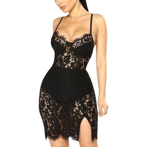 Sexy Floral Lace Cami Dress See Through Bodycon Women Sleeveless Spaghetti Strap Mini Dress Summer Elegant Club Party Outfits