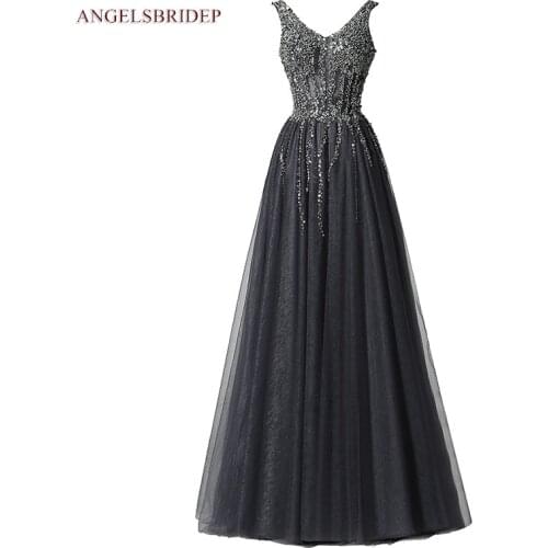 Sexy Backless Long Evening Dresses Robes De Soiree V-Neck Sparking Sequin Floor-length Abendkleid Formal Prom Party Gowns