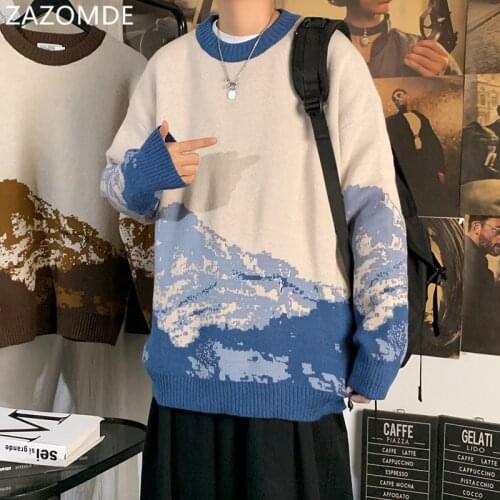 Iceberg Men Sweater 2021 Harajuku Anime Hip Hop Streetwear Fashion Mountain Pullover O-neck Casual Mens Knitted Sweaters