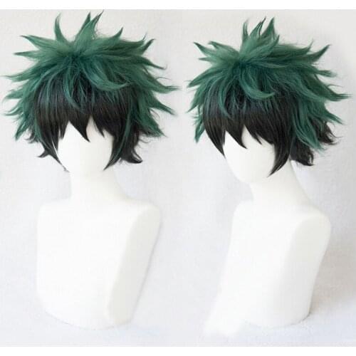 My Hero Academia Boku no Hiro Akademia Izuku Midoriya Short Green Black Ombre Heat Resistant Cosplay Costume Wig + Track + Cap