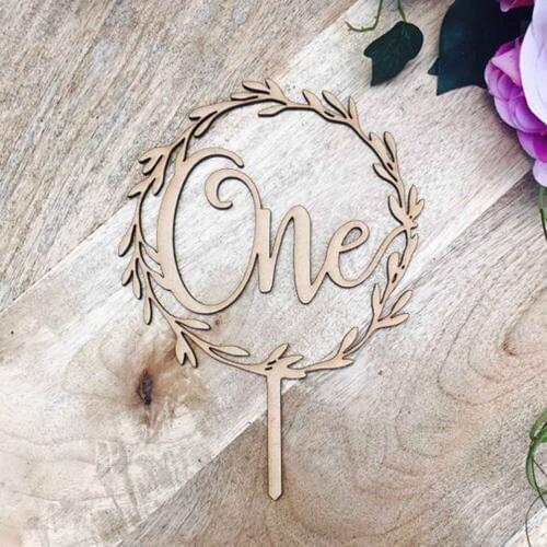 One Wreath Cake Topper 1st Birthday cake topper rustic wreath wood cake topper One First birthday Party Decoration