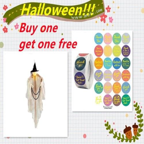 Halloween Witch Decoration Prop With Free Giving Multi-color Bronzing Laser Silver Thank You Sticker Merchandise Gift Decoration