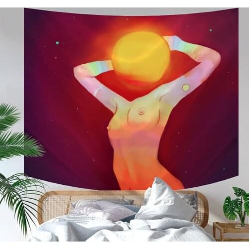 Sun Moon Tapestry Wall Hanging Psychedelic Art Tapestries Wall Cloth Psychedelic Women Yoga Carpet Boho Décor 95*73cm