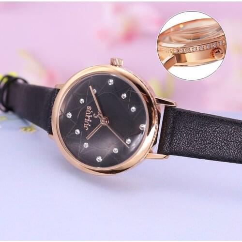 Lady Womens Watch Setting Cubic Zirconia Retro Fashion Hours Dress Bracelet Leather Student Girl Birthday Gift Julius No Box