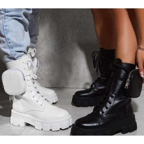 2021 Winter Women Mid-Calf Boots with Pouch Fashion Plus Size Round Toe Increase Platform Boots Punk Solid Thicken Ladies Shoes