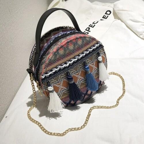 High Quality PU Leather Women Crossbody Bags Messenger Bag Female Harajuku Ethnic Style Round Bag Chain Girl Small Shoulder Bag