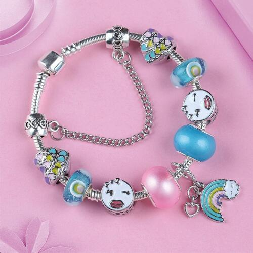 Droshiing Colorful Rainbow Murano Crystal Charms Bracelet Bangle Smile Face Heart Bead Diy Bracelet ulseira Feminina