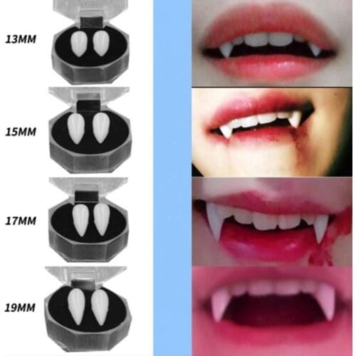 New 1pair Halloween Vampire Dentures Teeth Zombie Cosplay Teeth Props Devil Fangs Tooth With Dental Gum Event Party Supplies