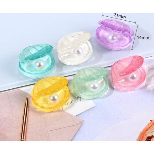 10Pcs Glitter Simulation Shell Pearl Resin Cabochon Flatback 3D Miniature Figure DIY Scrapbooking Accessories Decoration Craft